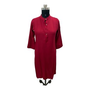 Mehroon Rayon solid long Kurtis