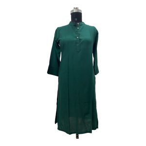 Green Rayon solid long Kurtis
