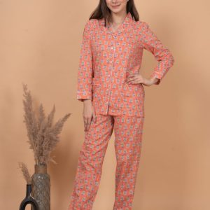 Rayon printed Orange Night Suit